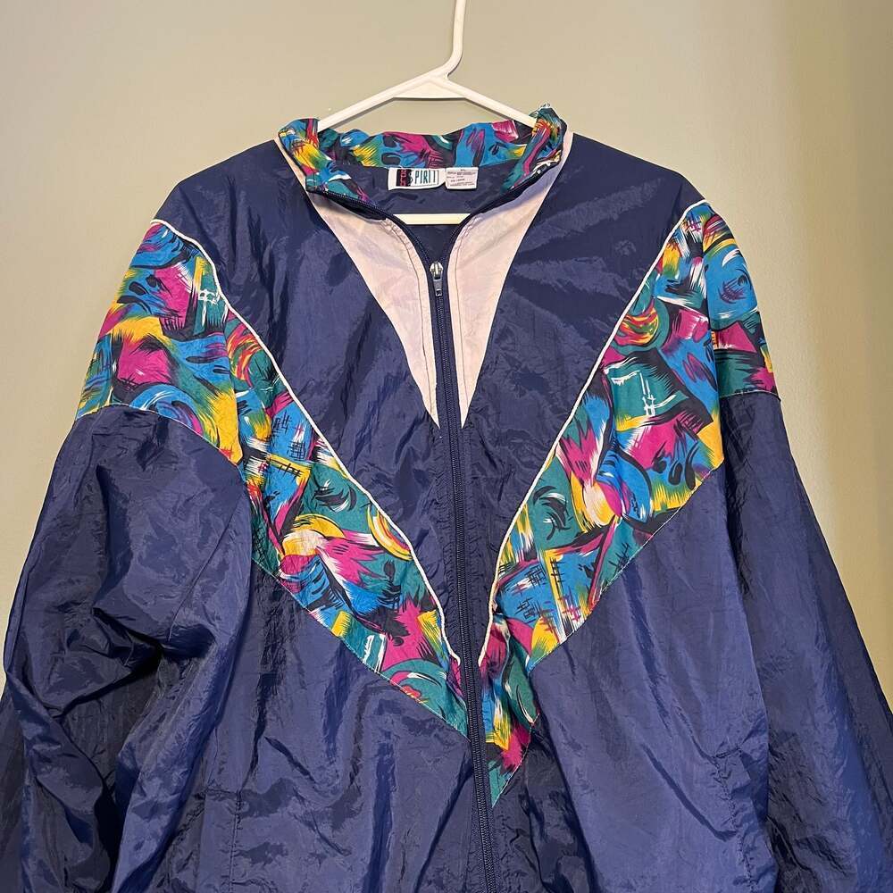 Vintage 80s/90s Bold Spirit Abstract Print Nylon Windbreaker Jacket XL